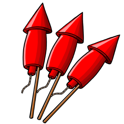 A cartoonishly drawn red firework rocket