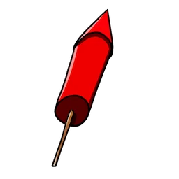 A cartoonishly drawn red firework rocket